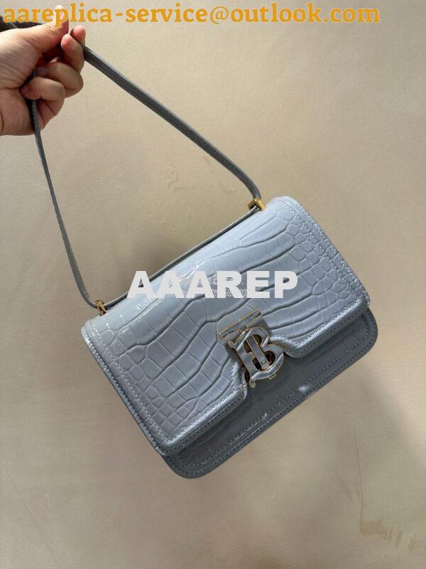 Replica Burberry Tb Mini Croc-effect Leather Shoulder Bag in cloud gre 13