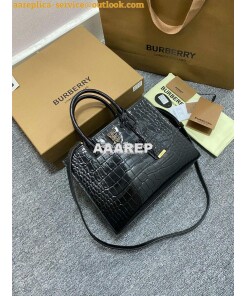 Replica Burberry Frances Mini Croc Effect Leather Tote Bag in black