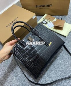 Replica Burberry Frances Mini Croc Effect Leather Tote Bag in black 2