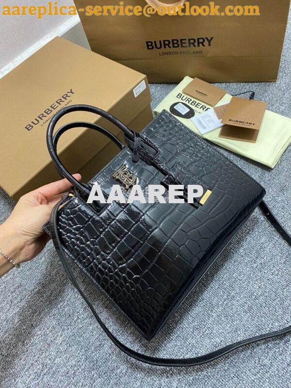 Replica Burberry Frances Mini Croc Effect Leather Tote Bag in black 2