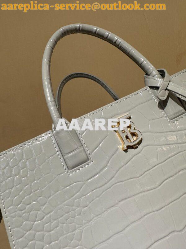 Replica Burberry Frances Mini Croc Effect Leather Tote Bag in grey 8