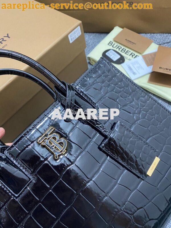 Replica Burberry Frances Mini Croc Effect Leather Tote Bag in black 3