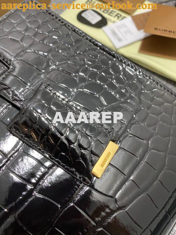 Replica Burberry Frances Mini Croc Effect Leather Tote Bag in black 4