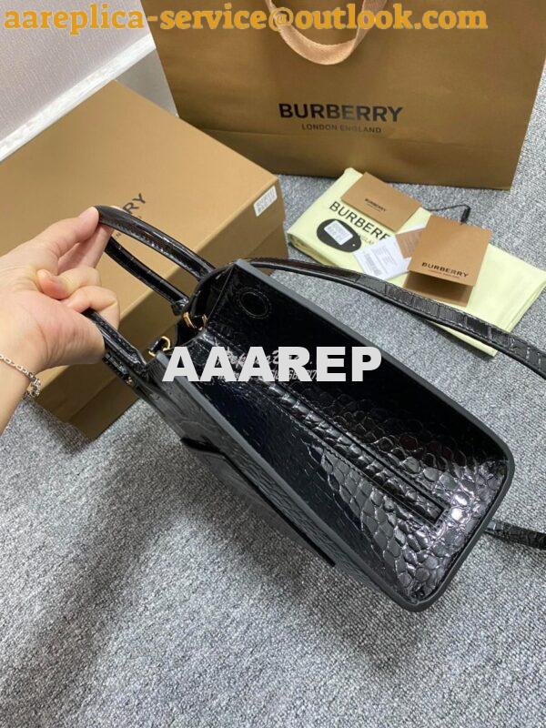 Replica Burberry Frances Mini Croc Effect Leather Tote Bag in black 5