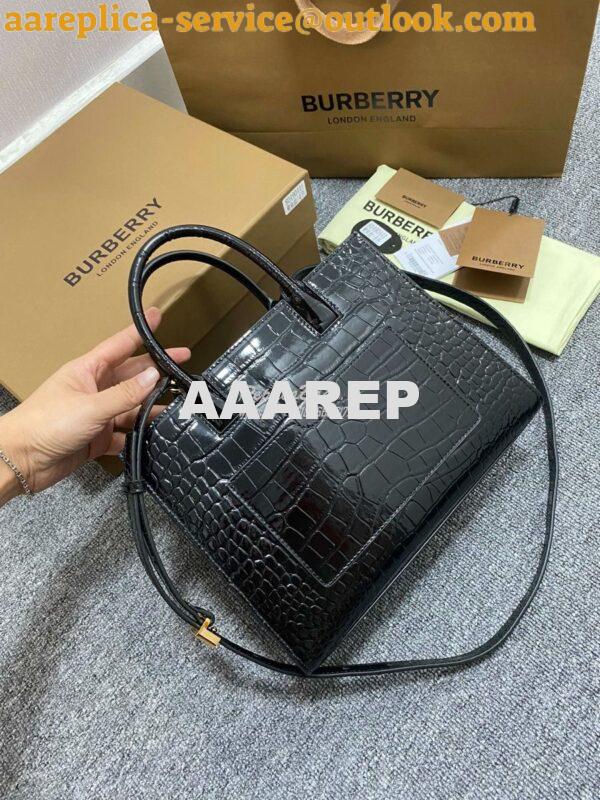 Replica Burberry Frances Mini Croc Effect Leather Tote Bag in black 6