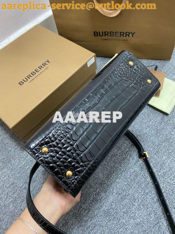 Replica Burberry Frances Mini Croc Effect Leather Tote Bag in black 7