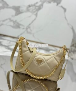 Replica Prada Re-Edition 1995 Chaîne Re-Nylon mini-bag 1BC204 Beige 2