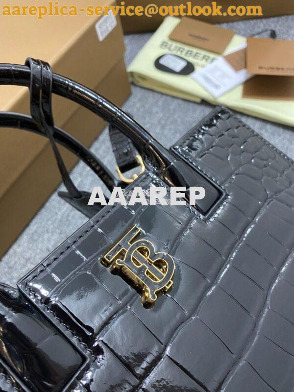 Replica Burberry Frances Mini Croc Effect Leather Tote Bag in black 9