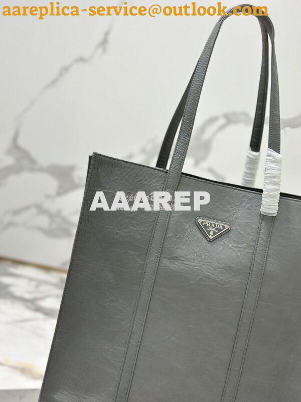 Replica Prada Medium Antiqued Nappa Leather Tote Bag 1BG587 Slate Gray 5