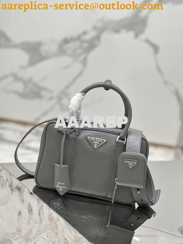 Replica Prada Medium Antique Nappa Leather Top Handle Bag 1BB092 Slate