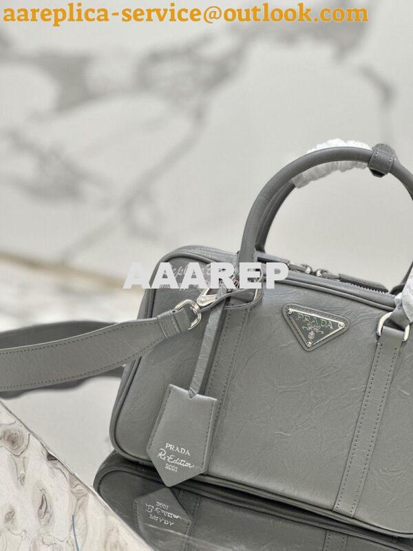 Replica Prada Medium Antique Nappa Leather Top Handle Bag 1BB092 Slate 3