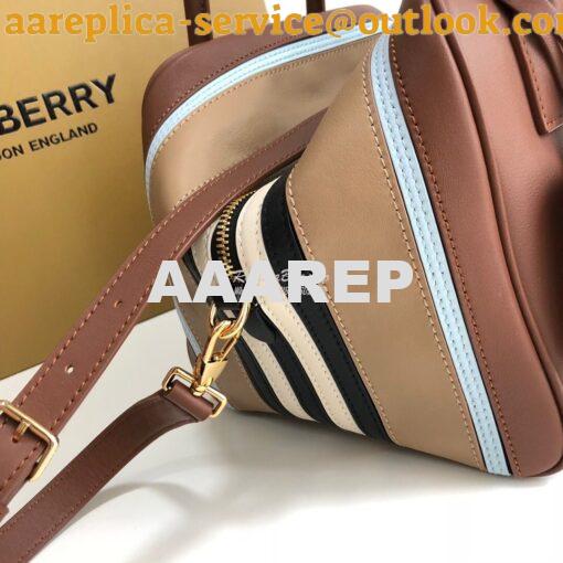 Replica Burberry Small Stripe Intarsia Leather Cube Bag Brown 8