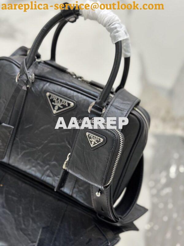 Replica Prada Medium Antique Nappa Leather Top Handle Bag 1BB092 Black 4