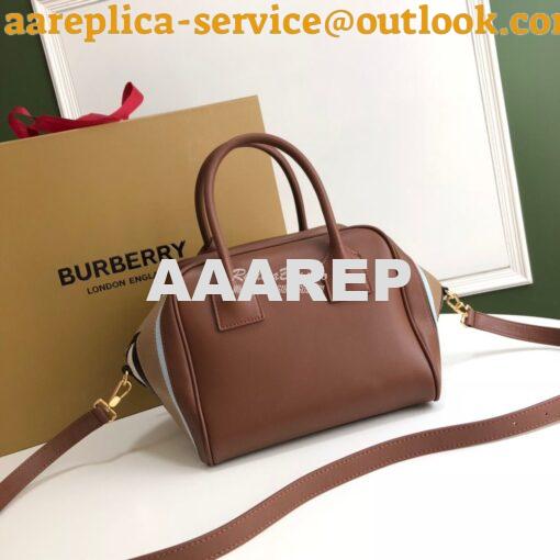 Replica Burberry Small Stripe Intarsia Leather Cube Bag Brown 11