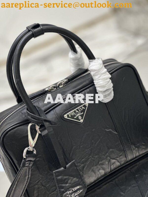 Replica Prada Medium Antique Nappa Leather Top Handle Bag 1BB092 Black 5