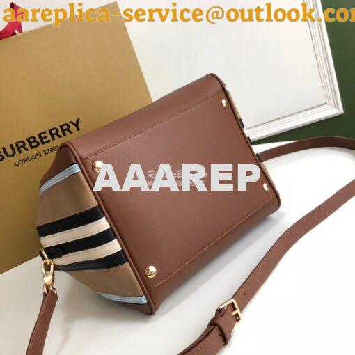 Replica Burberry Small Stripe Intarsia Leather Cube Bag Brown 12