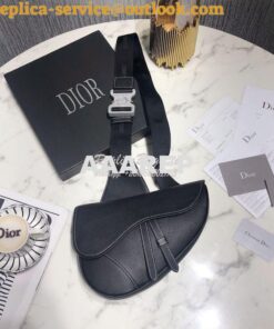 Replica Dior Saddle Bag Black with White Stitching Grained Calfskin 1A