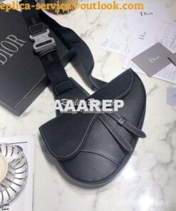 Replica Dior Saddle Bag Black with White Stitching Grained Calfskin 1A 2