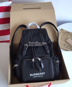 Replica Burberry The Medium Rucksack in Logo Print Nylon 80116201 Blac