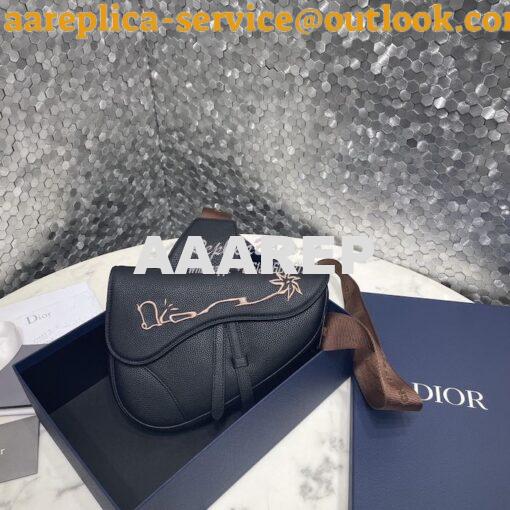 Replica Dior Saddle Bag Black Grained Calfskin with 'Christian Dior 19