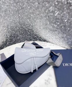 Replica Dior Saddle Bag Gray Grained Calfskin with 'Christian Dior 194