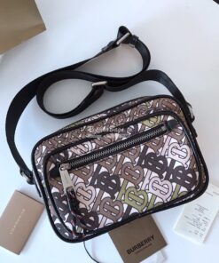 Replica Burberry Monogram Print and Leather Crossbody Bag 80116771 Kha