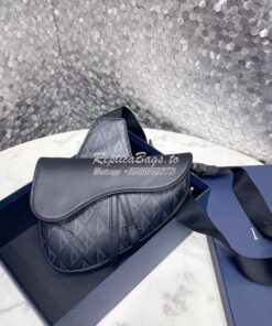 Replica Dior Saddle Black CD Diamond Canvas and Smooth Calfskin 1ADPO0