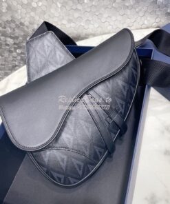 Replica Dior Saddle Black CD Diamond Canvas and Smooth Calfskin 1ADPO0 2