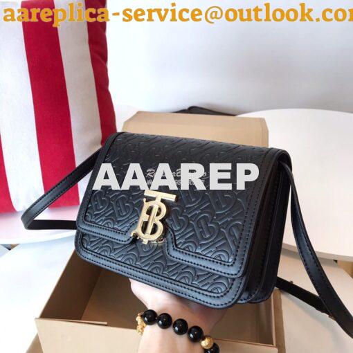 Replica Burberry Small Monogram Leather TB Bag 80140861 Black 2