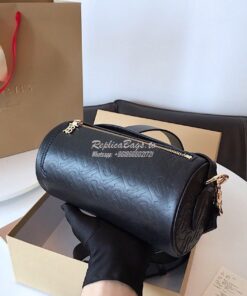 Replica Burberry The Monogram Leather Barrel Bag Black 2