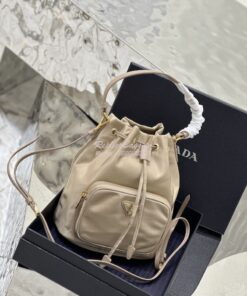 Replica Prada Duet Re-Nylon Bucket shoulder bag 1BH038 Sand Beige 2