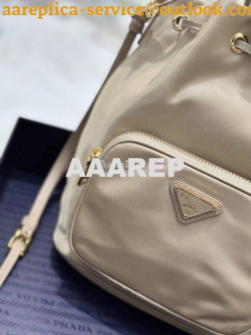 Replica Prada Duet Re-Nylon Bucket shoulder bag 1BH038 Sand Beige 5