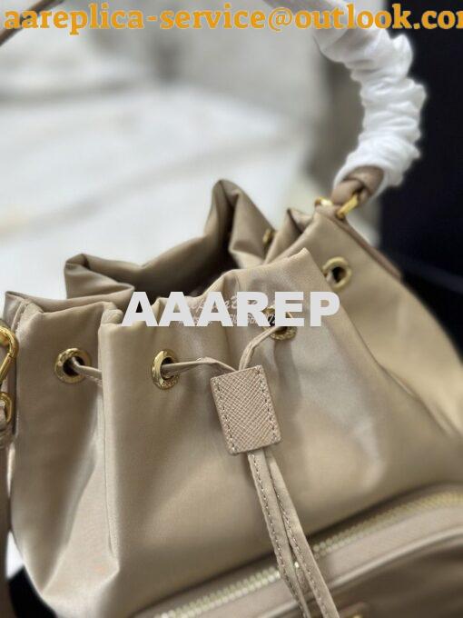 Replica Prada Duet Re-Nylon Bucket shoulder bag 1BH038 Sand Beige 6