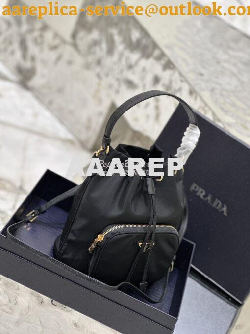 Replica Prada Duet Re-Nylon Bucket shoulder bag 1BH038 Black 4