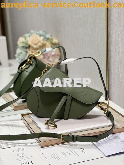 Replica Dior Saddle Bag With Strap Grained Calfskin M0455 Khaki 2