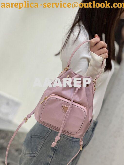 Replica Prada Duet Re-Nylon Bucket shoulder bag 1BH038 Alabaster Pink 10