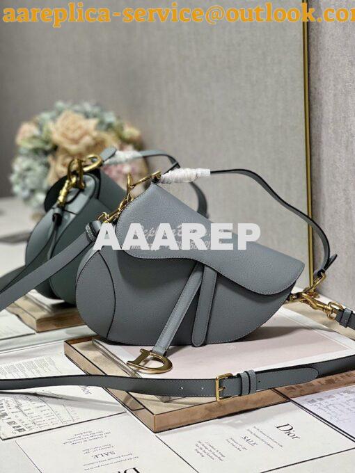 Replica Dior Saddle Bag With Strap Grained Calfskin M0455 Cloud Blue 2