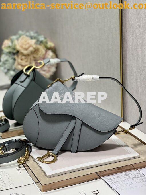 Replica Dior Saddle Bag With Strap Grained Calfskin M0455 Cloud Blue 3