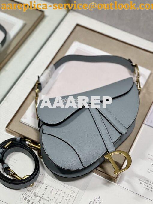 Replica Dior Saddle Bag With Strap Grained Calfskin M0455 Cloud Blue 4