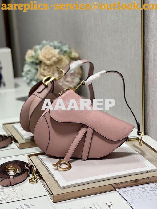 Replica Dior Saddle Bag With Strap Grained Calfskin M0455 Antique Pink 2