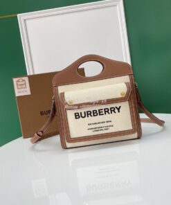 Replica Burberry Mini Two-tone Canvas and Leather Pocket Bag 80146151