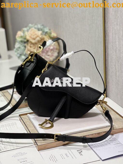 Replica Dior Saddle Bag With Strap Grained Calfskin M0455 Black 2