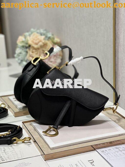 Replica Dior Saddle Bag With Strap Grained Calfskin M0455 Black 3