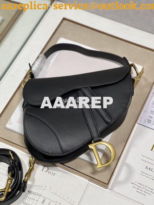 Replica Dior Saddle Bag With Strap Grained Calfskin M0455 Black 4