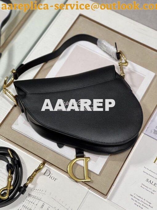 Replica Dior Saddle Bag With Strap Grained Calfskin M0455 Black 10