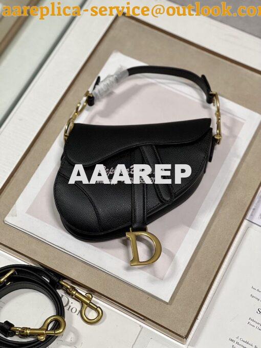 Replica Dior Saddle Bag With Strap Grained Calfskin M0455 Black 12