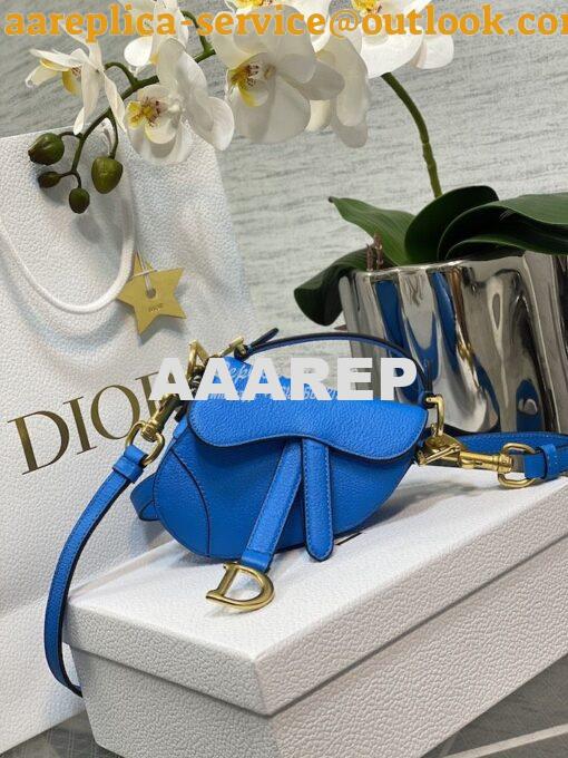 Replica Dior Micro Saddle Bag with Strap Bright Blue Goatskin S5685