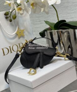 Replica Dior Micro Saddle Bag with Strap Black Goatskin S5685