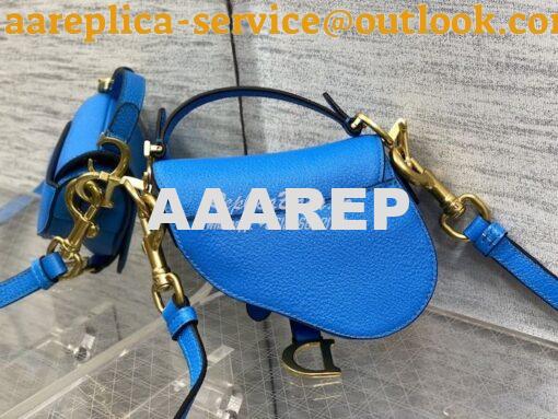 Replica Dior Micro Saddle Bag with Strap Bright Blue Goatskin S5685 7