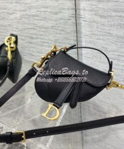 Replica Dior Micro Saddle Bag with Strap Black Goatskin S5685 2